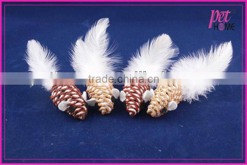 2013 rope mice with feather tail cat toy