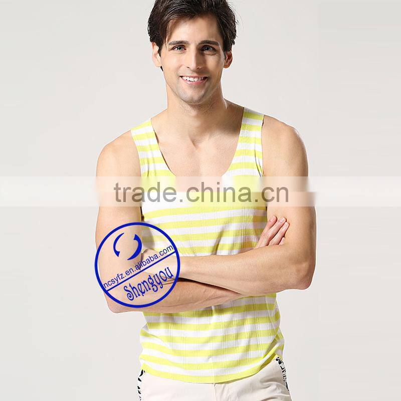 Custom wholesale polyester cotton mens printed stringer tank top