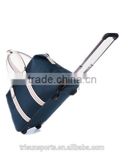 hot sale promotional large capacity polyester and leather rolling duffel travel bags