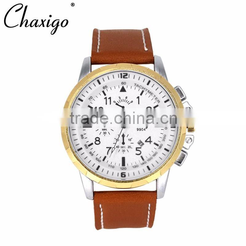 3 eyes OEM custom brand fashion watch alloy leather band watches for men chronograph watch