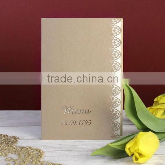 Newmengxing 2016 new product Laser Cut Gold Oriental Intricate Handmade Personalised Wedding Invitation