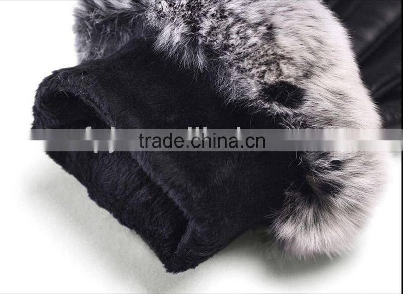 Fashion women winter rabbit fur lined leather gloves