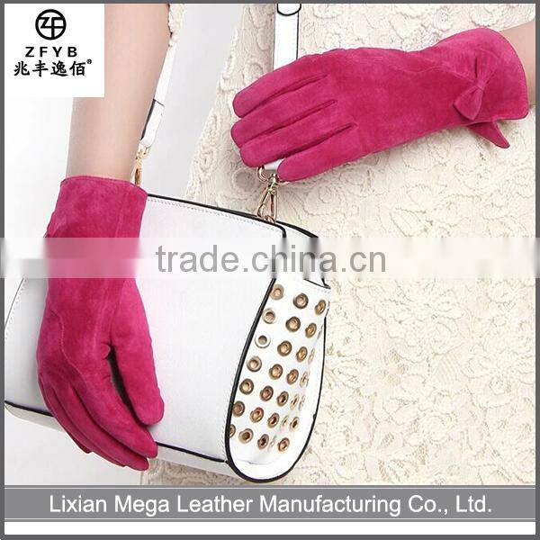 winter accessories woman purple color leather pig suede gloves