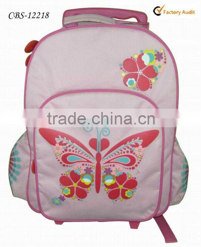 2015 Lovely girls movelable school trolley bag