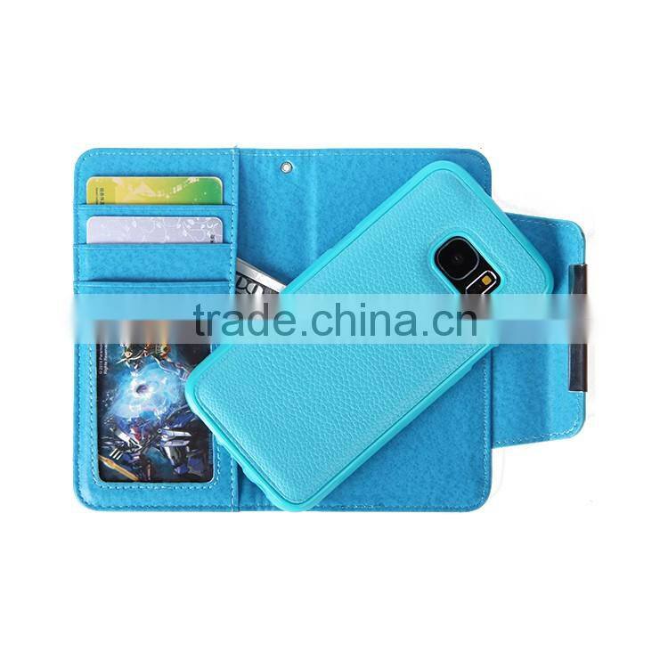 2016 Wholesale Premium Leather Mobile Phone Flip Cover Case / Card Slots 2 in 1 Case for Samsung Galaxy S7 S7 edge