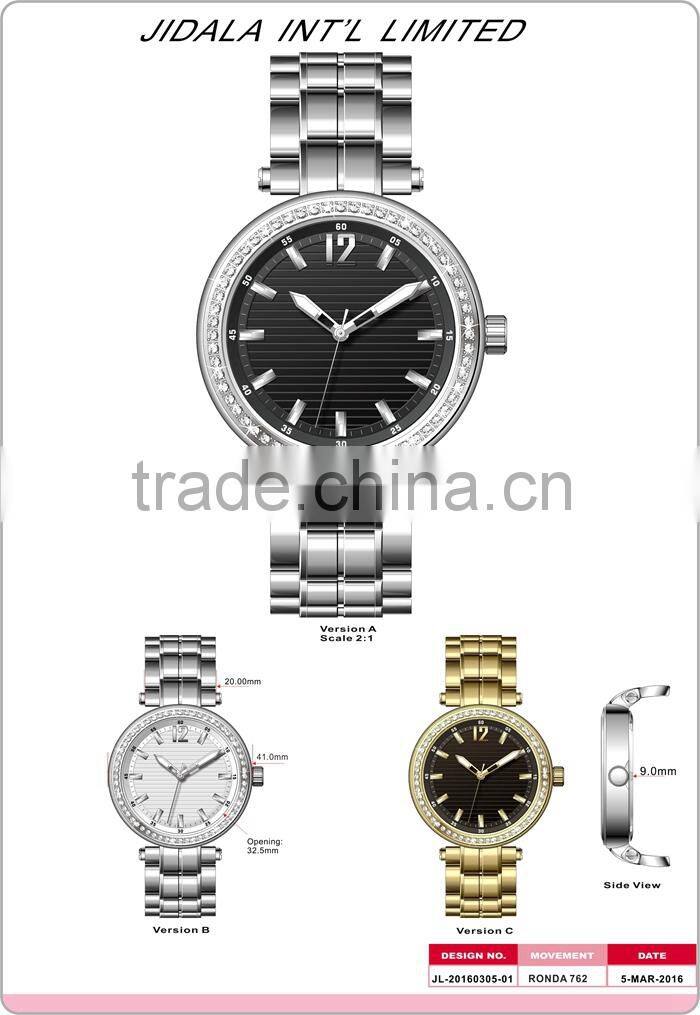 Excellent Quality Stylish Glass Mineral Geneva Quartz Watches Stainless Steel Japan Movt