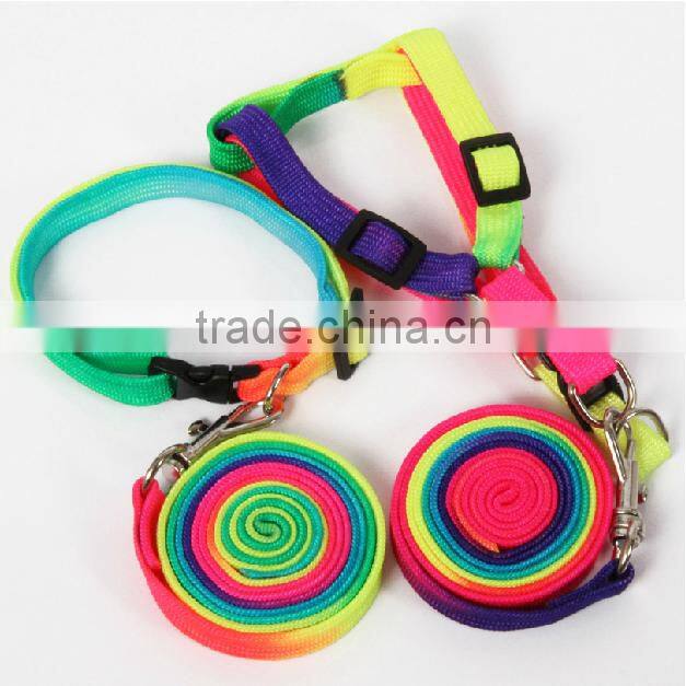 Factory Price Rainbow Nylon Leash and chest For Small/large Dogs;nylon material dog leash and dog chest