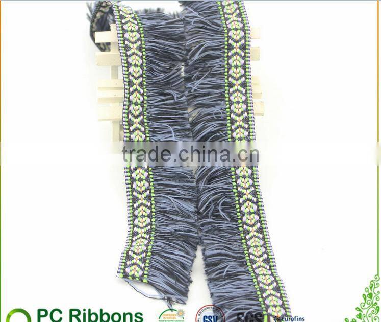 5.0cm stock embroidered woven fringed jacquard ribbon