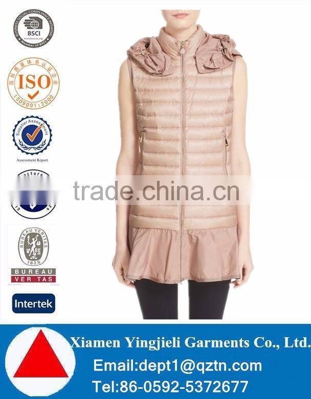 Hot Selling Newest Design Women Water Resistant Peplum Hem Hooded Down Puffer Vest