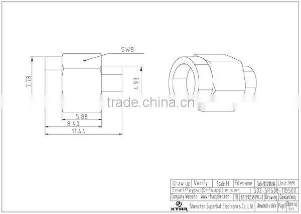 sma rf connector solder for RG405.086" cable
