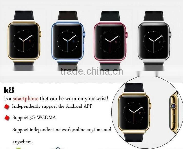 New design k8 smart watch 2015 bluetooth android 4.4 with SMS , FM , gps , gprs , wifi , camera With 1.54 inch Screen mt6572 3G