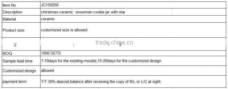 chirstmas ceramic snowman cookie jar with star