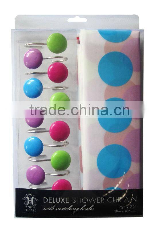 round style bathroom shower curtain with 12pcs decorative hooks