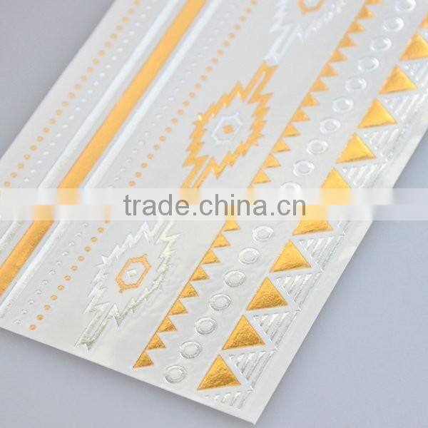 Wholesale shiny foil temporary tattoos flash gold body art tattoos water transfer fake jewelry tattoos factory