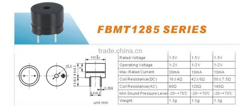 hot sell 3v 85DB 12mm magnetic buzzer FBMT1285C