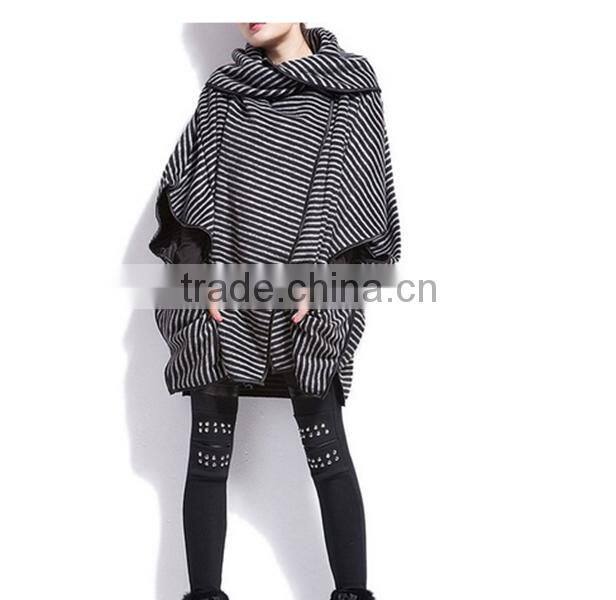 Women's fashion stripe Bat Poncho Cape Jacket sweater casual Warm Cloak Coat Knitwear