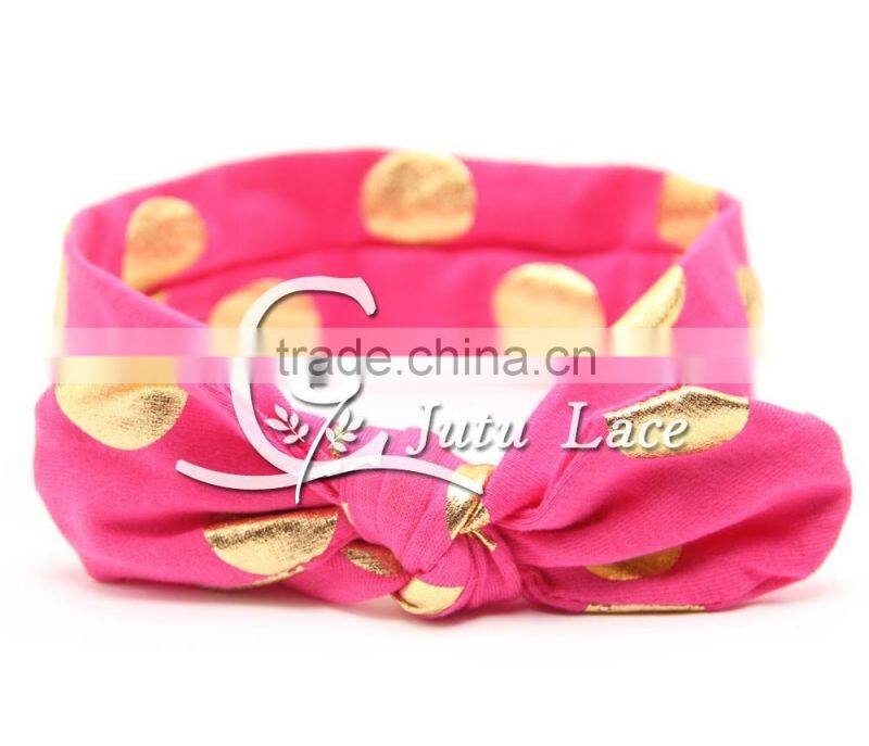 New Full Head Cover Head Turban Head Wrap Hair accessories, Wholesale gold foil dot bunny ear Dot Turban Headbands