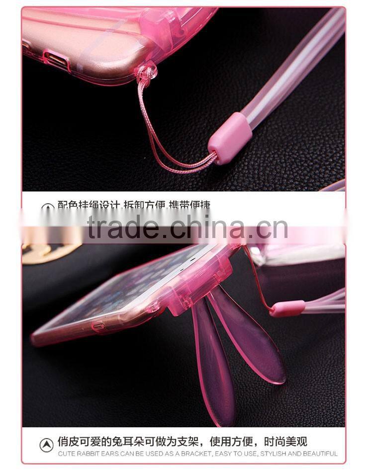 2016 New String Rabbit Ear Ultra Thin Transparent Silicone Kickstand TPU Case for iPhone 6 6S 4.7inch