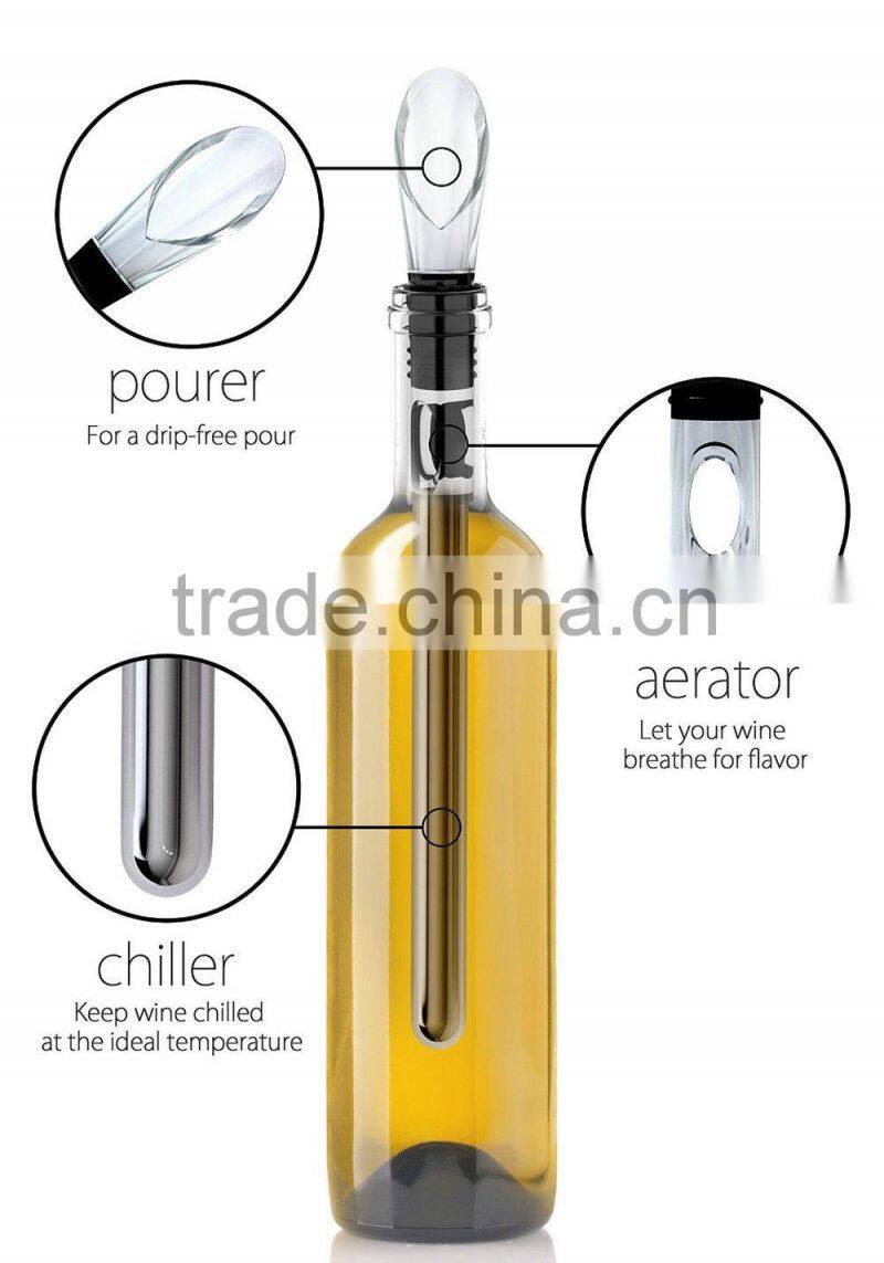 Wine Bottle Cooler Stick with Aerator and Pourer