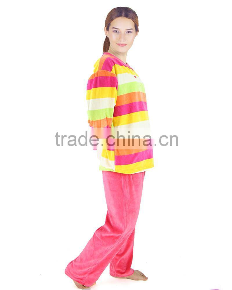 Kevince women velour pyjamas set pajama green orange pink big stripes 1000pcs up OEM factory directly