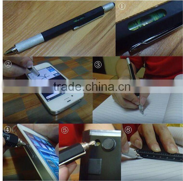 Multi-function Tool Ballpoint Pen Screwdriver Ruler Spirit Level with a top and scale metal penTouch Screen for Ipad Iphone