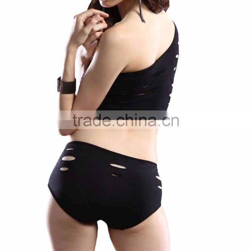 Two Piece Black Fancy One Shoulder New Design Sexy Bra And panty Set