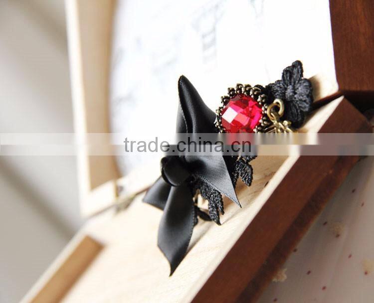 MYLOVE black ribbon bow barrette with red gem high quality