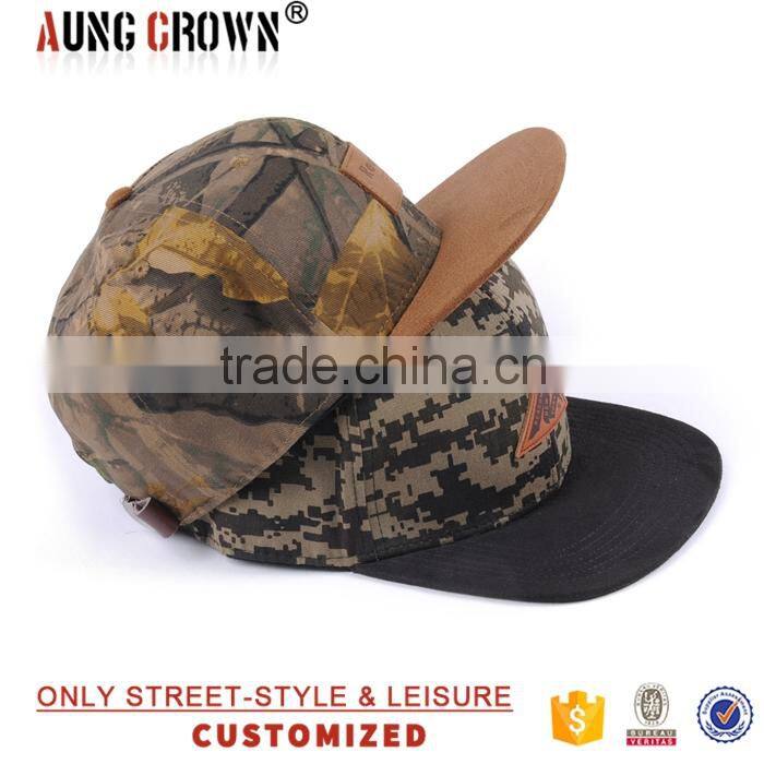 wholesale cheap flat bill cap/leather patch custom hat