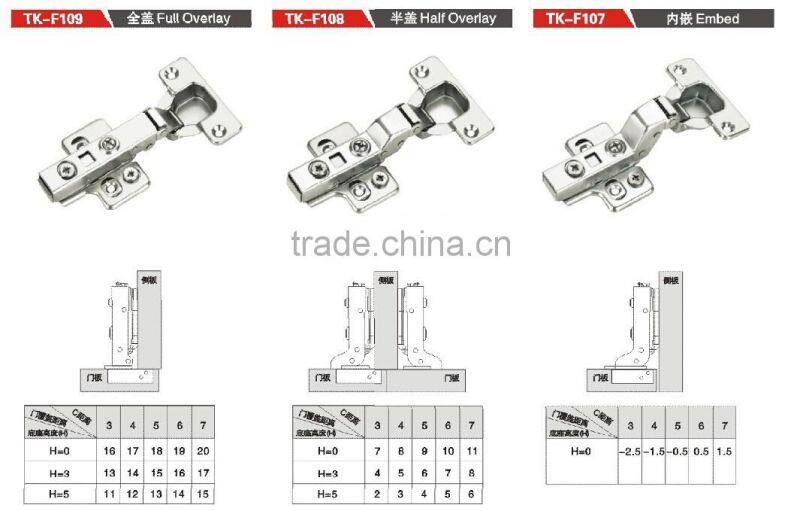 USA Canada 3 dimensional adjustable iron furntiure hardware kitchen 105 and 110 degree full overlay hings