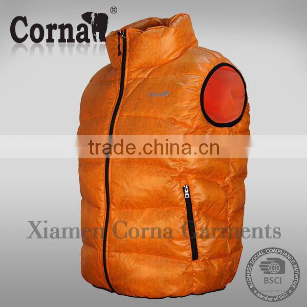 Outdoor down vest customized logo waistcoat winter jacket fabric