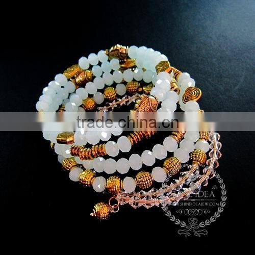 vintage antiqued gold ocean fish ice blue glass beads 6 layers fashion wiring bangle bracelet jewelry 6490045