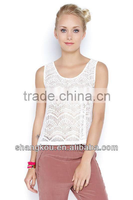 2013high fashion wholesale chiffon tank top lace hollow out tank tops shk 092