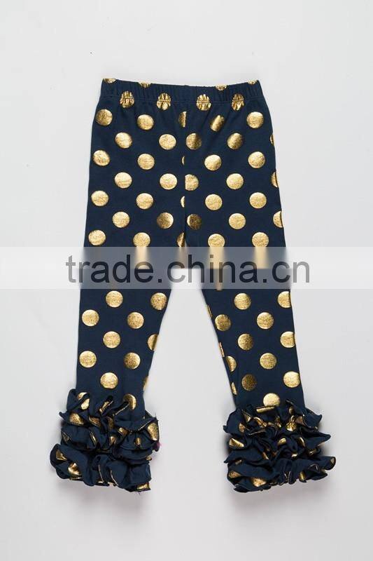 Fashion girl ruffle legging for 0-8 years old girl cheap price sports pants gold polka dot pattern