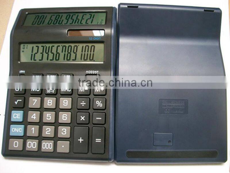 promotional item for shcool office dual power large diplay 12-digit electronic calculator double dual screen calculators