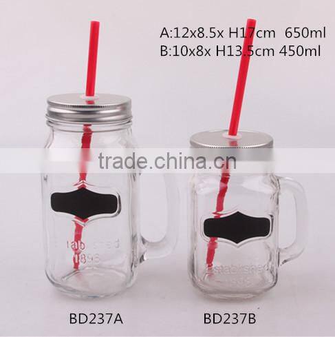 good quality glass jar with handle and black board