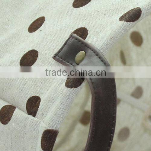 2014 New flax cloth storage bucket,linen fabric waterproof laundary bag with PU leather handle(BBHT007)