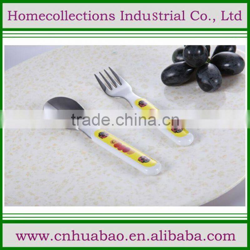 SS 430 baby cutlery set with ABS handle, custom design handle decal, china top ten selling products