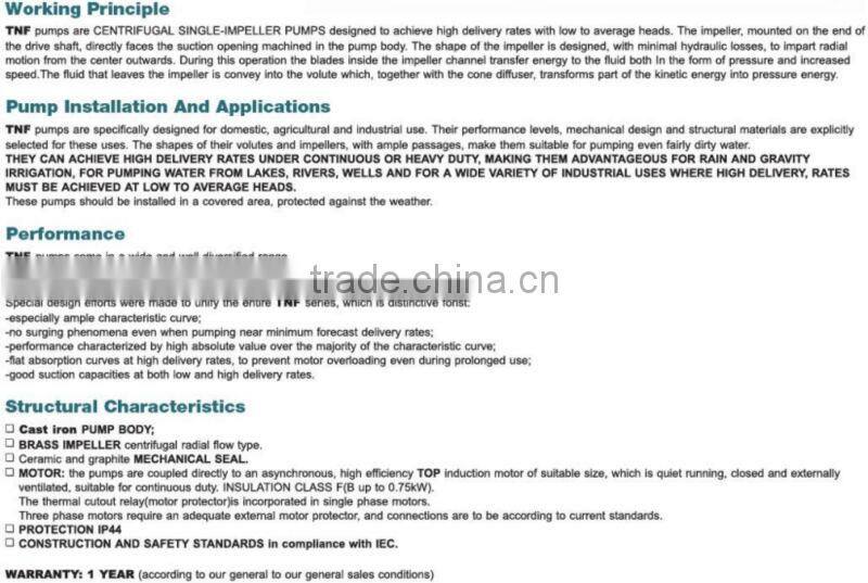 Cast iron centrifugal single phase electric water IP44 pump TNFm 128B