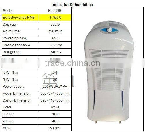 50 L/D Industrial dehumidifier with low noise,energy saving and high efficiency