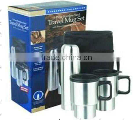 HOT SALE Atlasware vacuum flask gift sets with FDA SGS LFGB certification 1000ml vacuum flask with two 14OZ auto mugs / tea mugs