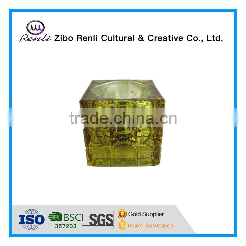 Square Gold Mercury Mexico Glass Candle Holder for Table Decoration