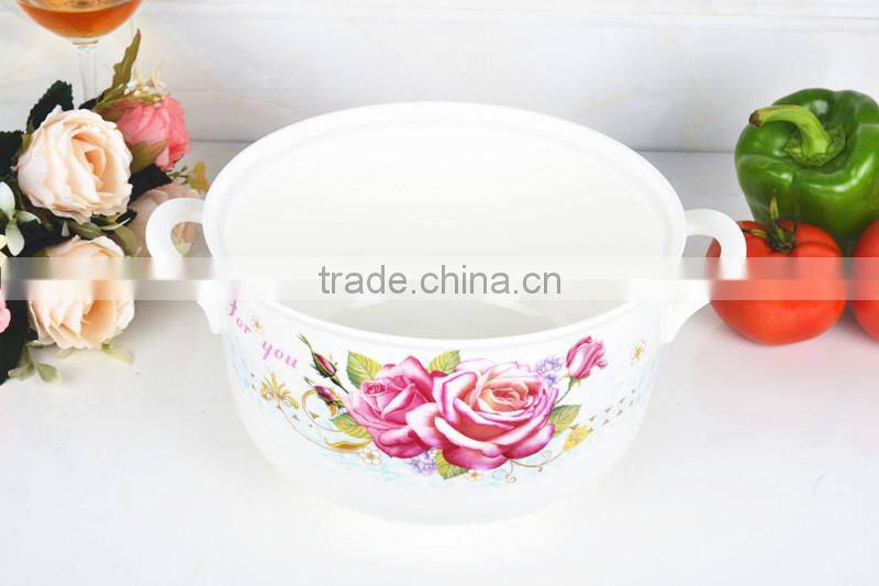 8" porcelain microwave round pot with glass lid