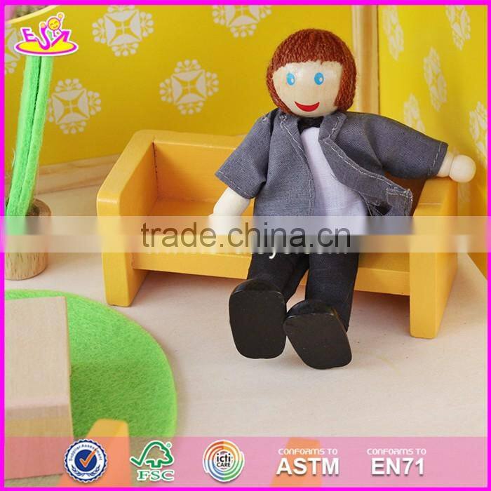 2017 new design pink girls pretend play wooden doll house toys W06A170