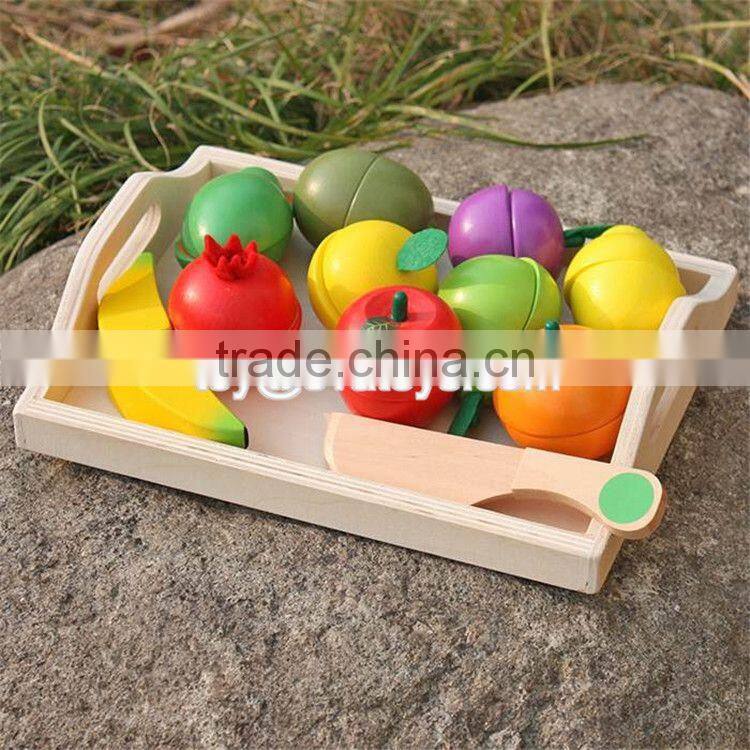 Pretend play kitchen toys wooden cutting fruit set for children W10B185