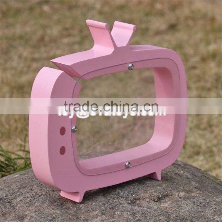 New design TV shape girls lovely wooden coin bank with logo customize W02A253