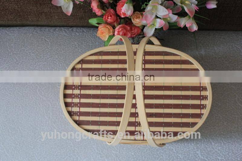 Storage Bamboo Basket With Handle For Picnic