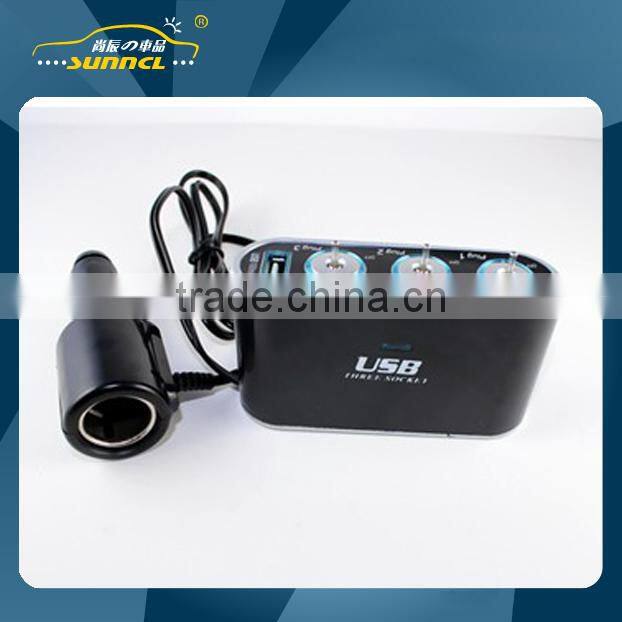3 Way 1 A USB Car Cigarette Lighter Adapter Socket with Switch for iPhone , Tablet , Samsung