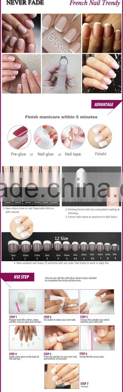 Custom impress artificial fake nails with glue nail tips