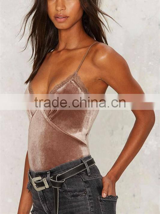 Velvet Clothing Beige Lace Trim Camisole Top for Women 2016 HST2549