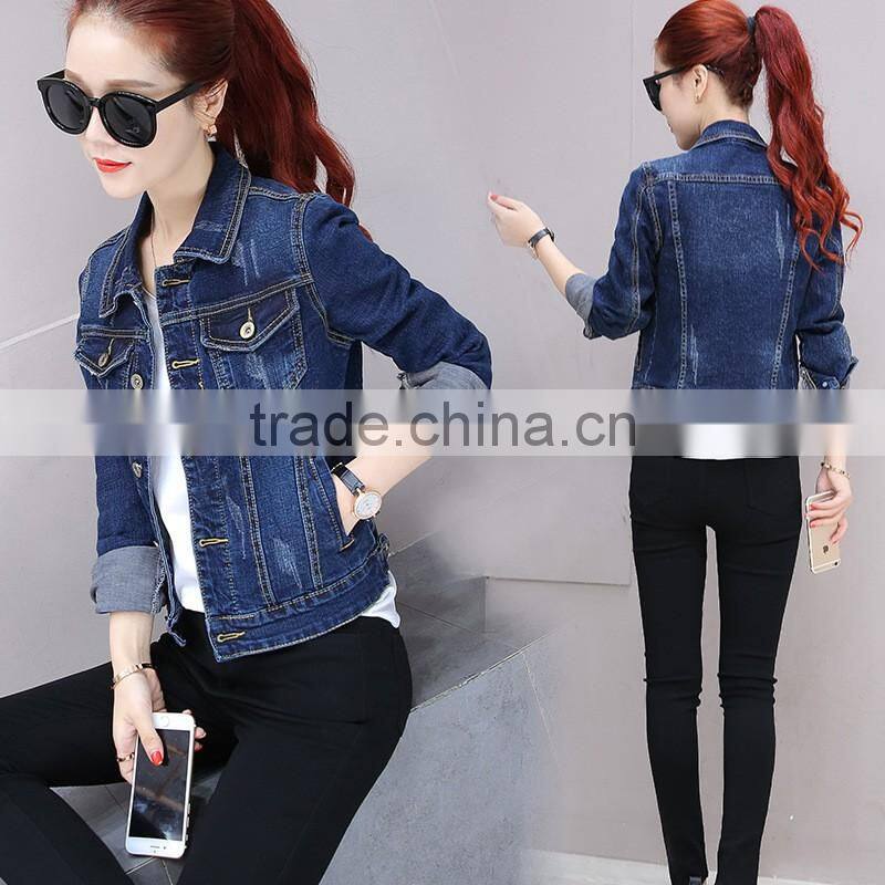 Wholesale clothing women's coat fashion winter jacket long sleeve woman denim jacket